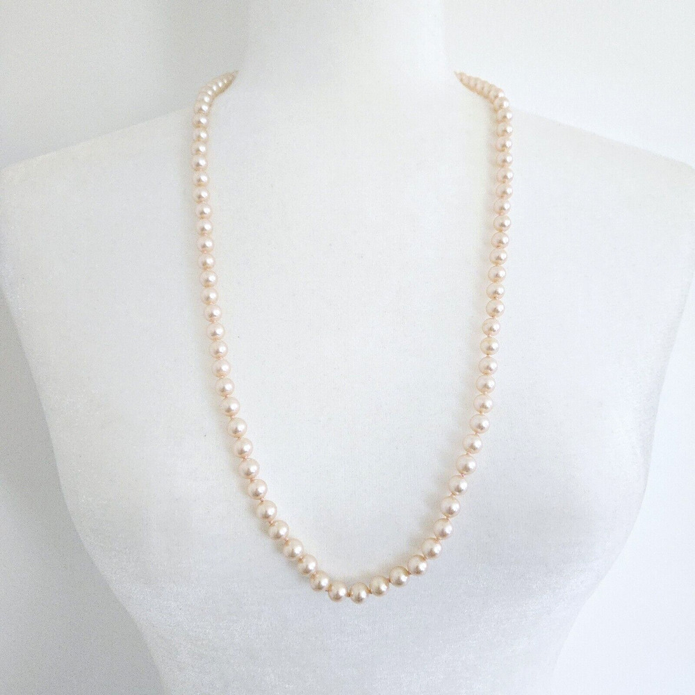 Vintage Faux Pearl Necklace Long Cream Beads Coquette Twee Midcentury Classic
